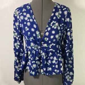Altar’d State Crop Top Women Size M Button Front V Neck Elastic Sleeves NWT